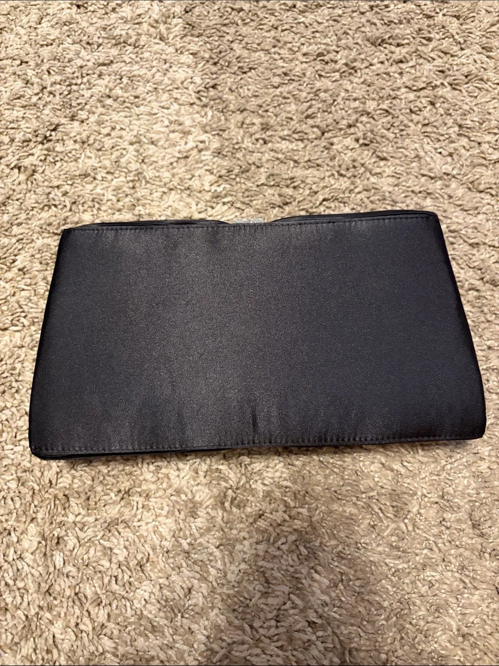 Jessica McClintock Elegant Black Pleated Evening Clutch with Crystal Accent